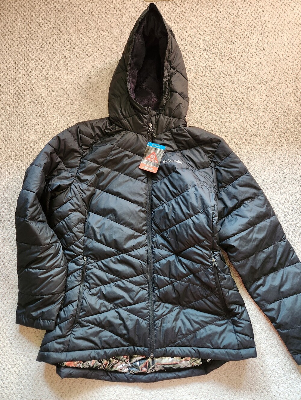 Columbia Omni-Heat Black Hooded Insulated Coat